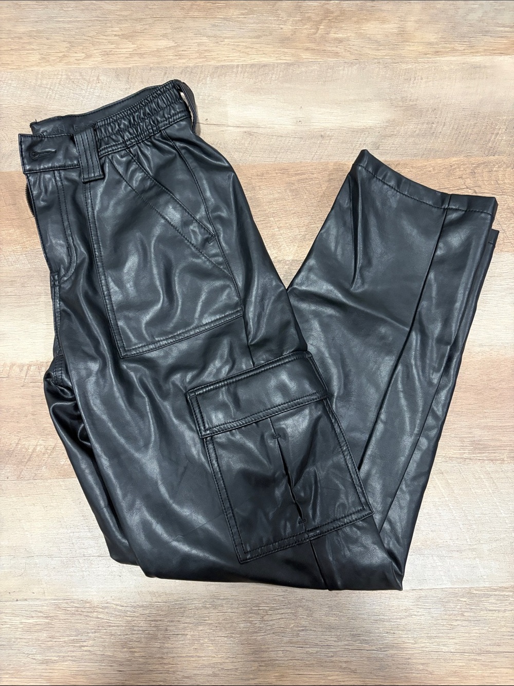 American Eagle Outfitters Black Faux Leather Cargo Joggers